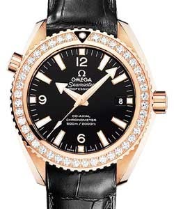 Seamaster Planet Ocean 42mm in Rose Gold with Diamond Bezel On Black Crocodile Leather Strap with Black Dial