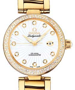 DeVille Ladymatic in Yellow Gold with Diamond Bezel on Yellow Gold Bracelet with White MOP Diamond Dial