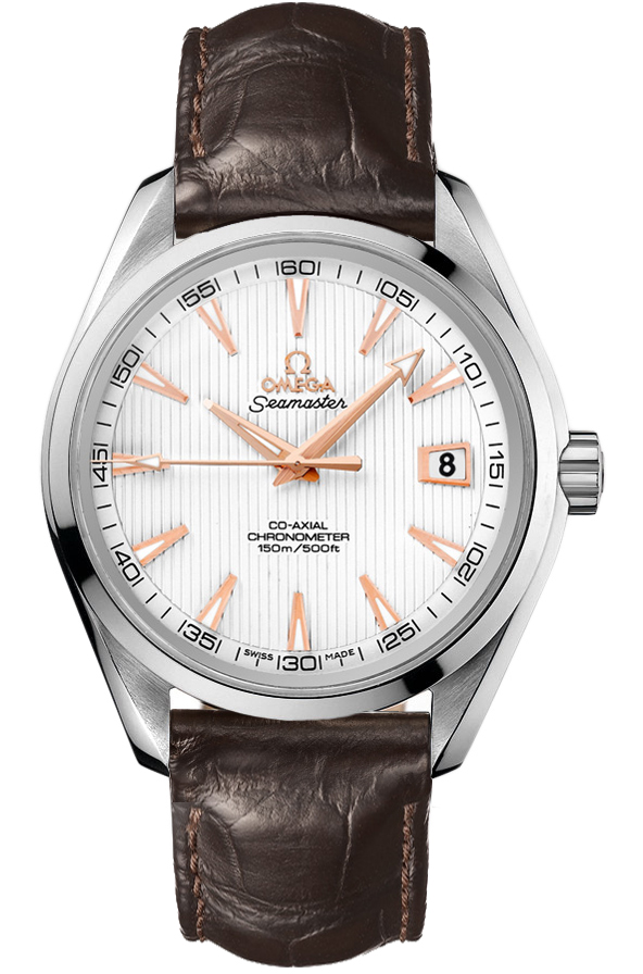 Aqua Terra Chronometer in Steel On Brown Crocodile Leather Strap with Silver Dial