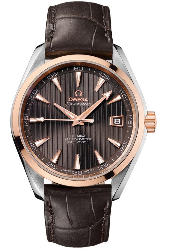 Seamaster Aqua Terra in Steel with Rose Gold Bezel on Brown Alligator Leather Strap with Gray Dial