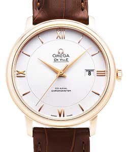 De Ville Prestige Co-Axial in Rose Gold On Brown Crocodile Leather Strap with Silver Dial