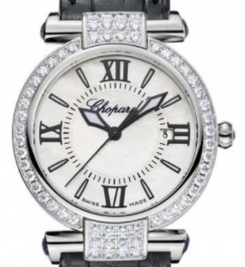 Imperiale Round in White Gold with Diamond Bezel & Lugs on Black Leather Strap with Mother of Pearl Dial
