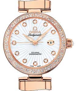 DeVille Ladymatic in Rose Gold with Diamond Bezel on White Alligator Leather with MOP Diamond Dial