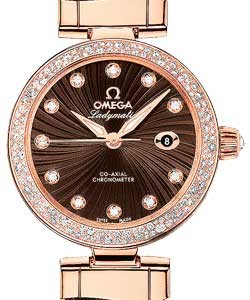 DeVille Ladymatic in Rose Gold with Diamond bezel On Brown Crocodile Strap with Brown Waves Diamond Dial