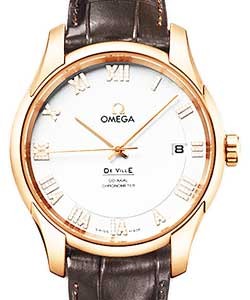 Deville Co-axial Chronometer in Rose Gold on Brown Crocodile Leather Strap with Silver Diamond Roman Dial