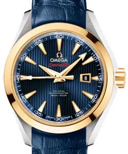 Seamaster Aqua Terra 150M 34mm Automatic in Steel with Yellow Gold On Blue Crocodile Leather Strap with Blue Dial
