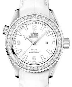 Seamaster Planet Ocean in Steel with Diamond Bezel On White Crocodile Leather Strap with White Dial
