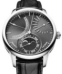 Masterpiece Lune Retrograde Automatic in Steel Steel on Black Crocodile Strap with Black Dial