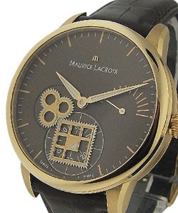 Masterpiece Roue Carree Mens Manual in Rose Gold on Brown Crocodile Leather Strap with Brown Dial