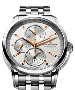Pontos Chronograph Automatic Men's in Steel On Steel Bracelet with Silver Dial - Rose Gold Subdials