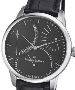 Masterpiece Calendrier Retrograde in Steel on Black Crocodile Strap with Black Dial