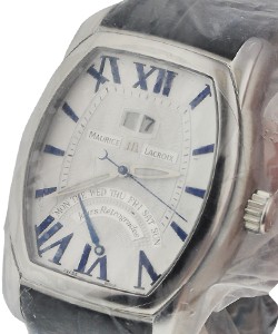 Masterpiece Jours Retrogrades Tonneau in Steel Blue Crocodile Strap - Silver Dial - Blue Hour markers