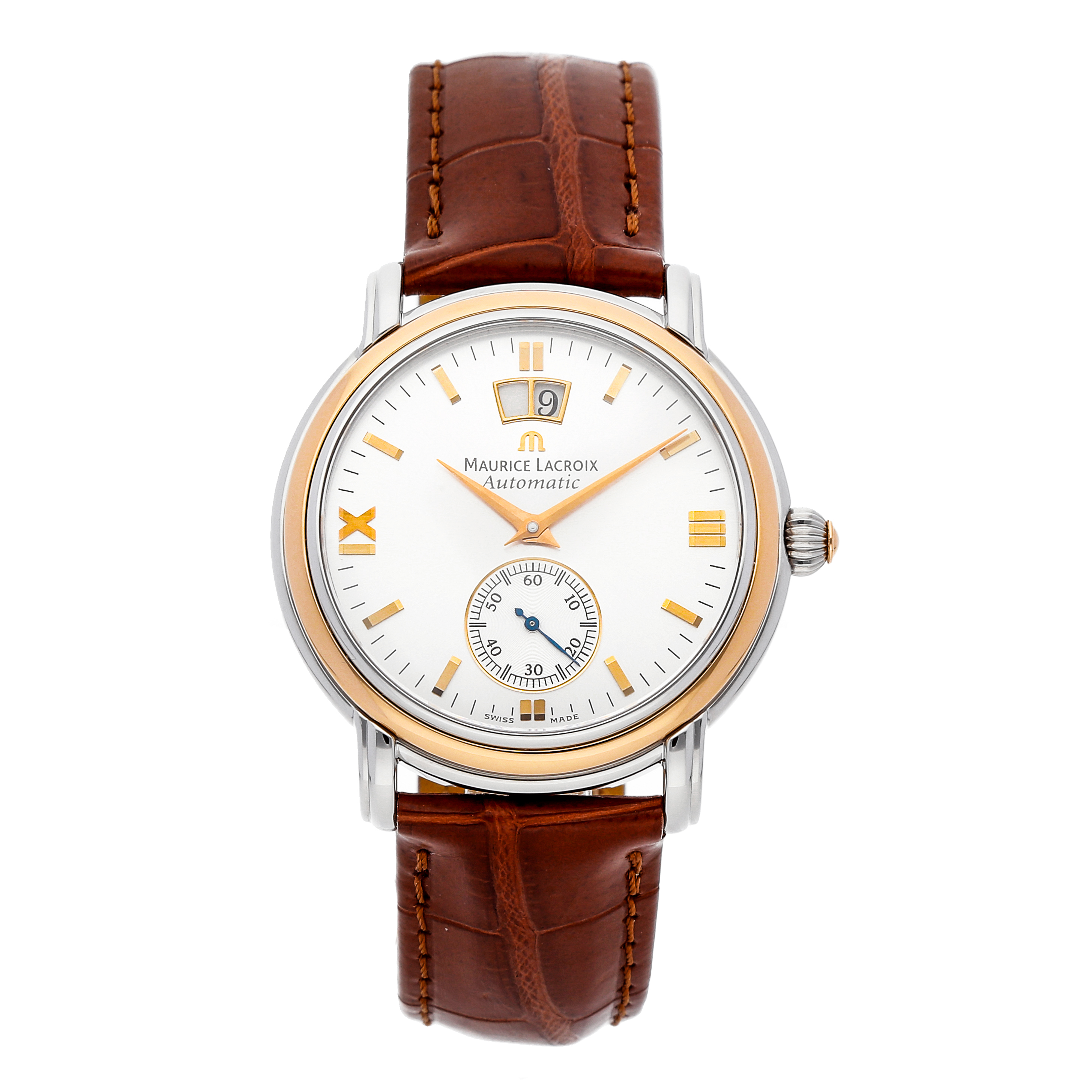 Masterpiece Grand Guichet Automatic in 2-Tone Steel and Rose Gold on Strap with Silver Dial