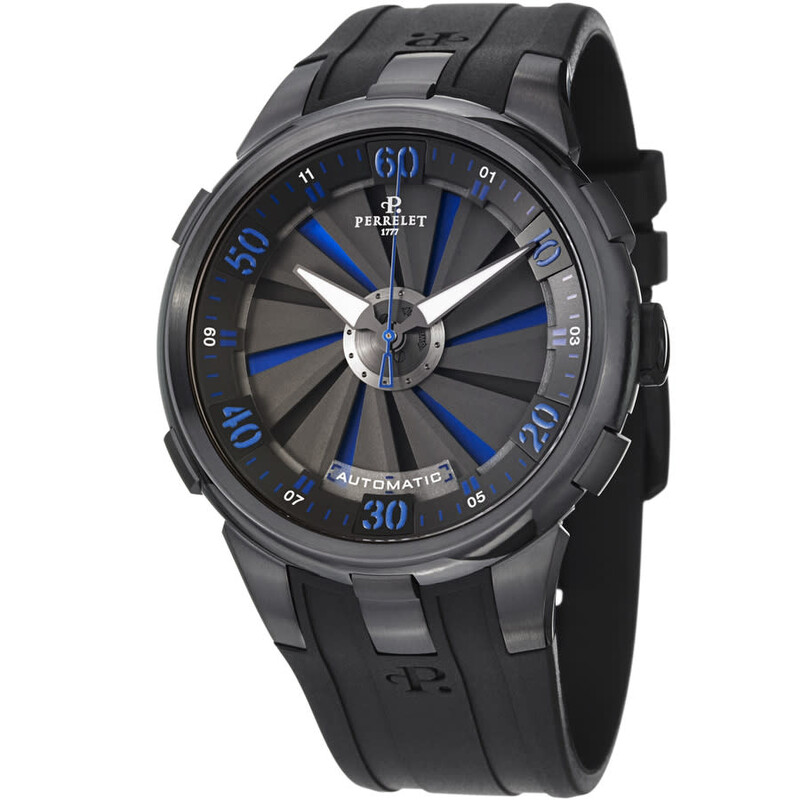 Turbine XL Size Men''''s Automatic - Black DLC Case Black Rubber Strap  - Black and Blue Dial