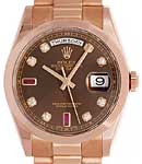 President Day-Date in Rose Gold on Rose Gold President Bracelet with Chocolate Diamond & Ruby Dial