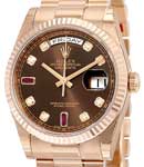 Day-Date President in Rose Gold with Fluted Bezel on President Bracelet with Chocolate Diamond Dial