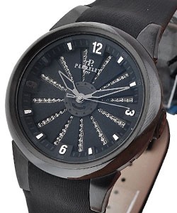 Turbine Automatic in Black Steel On Black Satin Strap with Black  Dial with Stones