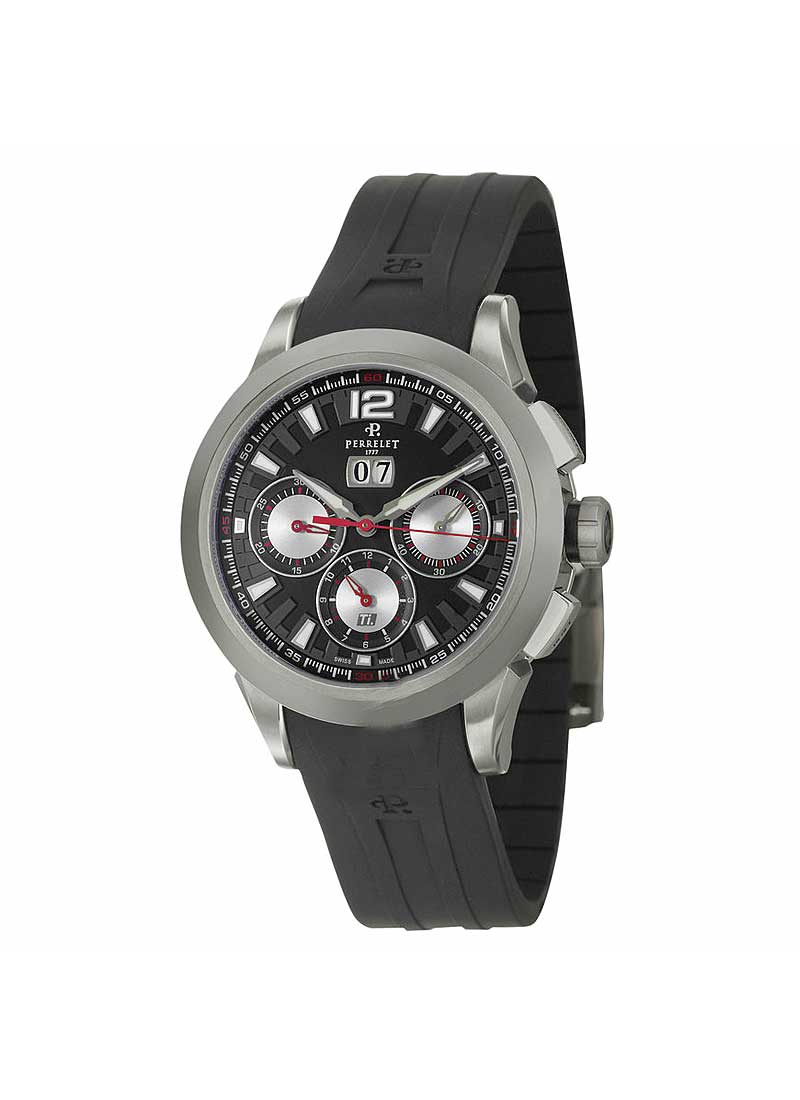 Perrelet Chronograph Big Date in Titanium on Black Rubber with Black - Anthracite Dial