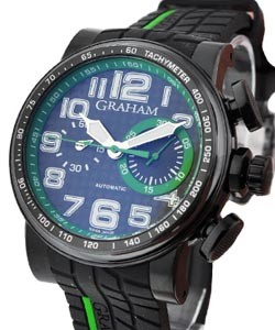 Silverstone Stowe Racing  Black PVD Steel On Black Rubber Strap- Black Carbon Dial - Green Accent