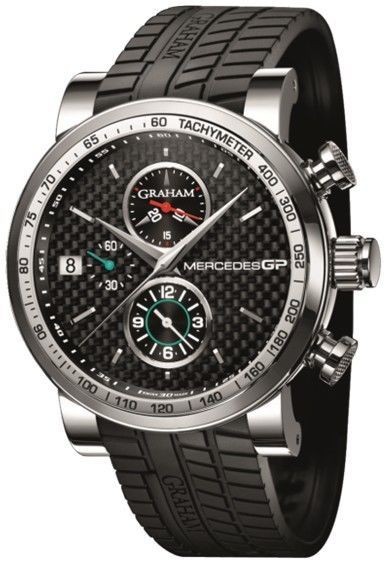 Graham Mercedes GP Chronograph Silverstone in Steel Steel on Rubber Strap with Black Carbon Fiber Dial