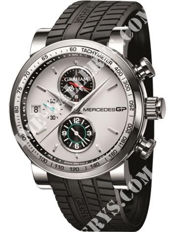 Graham Mercedes GP Chronograph Silverstone in Steel on Black Rubber Strap with White and Black Subdials Dial