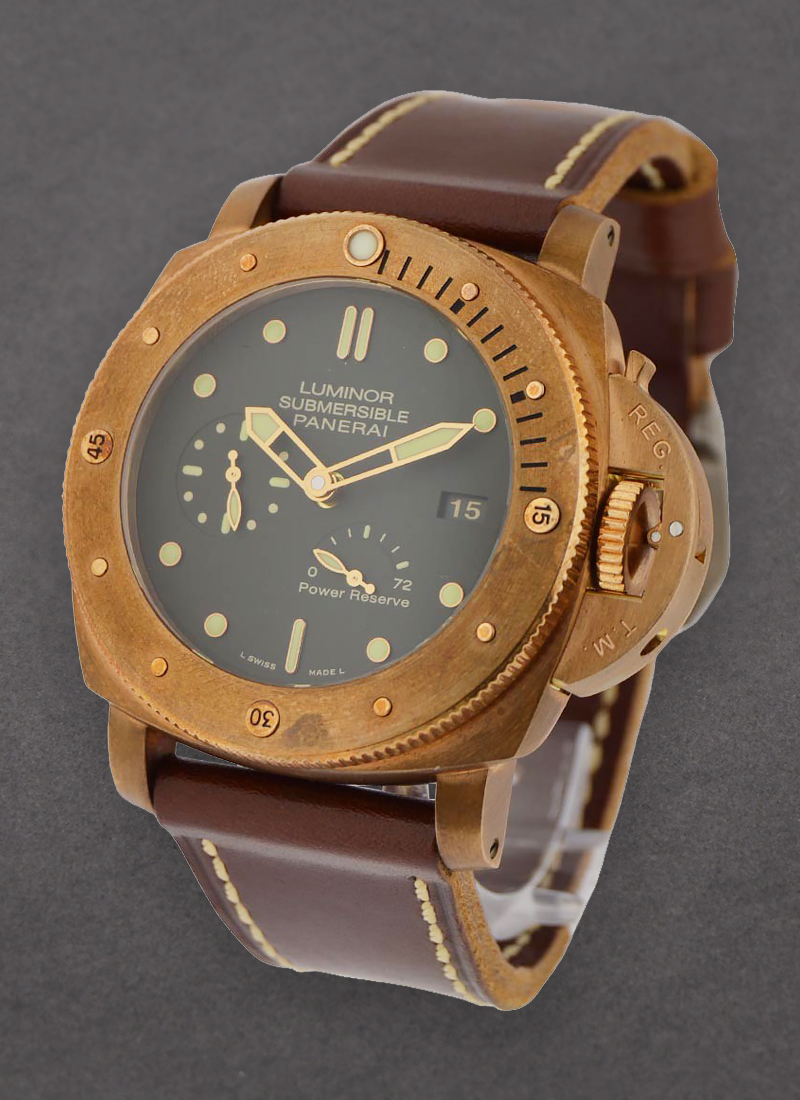 PAM 507 Luminor Submersible Bronzo 1950 3 Days in Bronze on Brown Leather Strap with Green Dial PAM00507