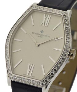 Malte Ladies with Diamond Bezel White Gold on Strap with Silver Dial