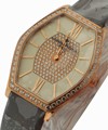 Malte Ladies in Rose Gold With Diamond Bezel on Gray Satin Strap Silver Diamond Dial