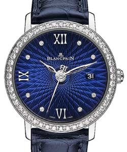 Women Ultra-Slim - Diamond Bezel White Gold on Strap with Blue Lacquered Dial