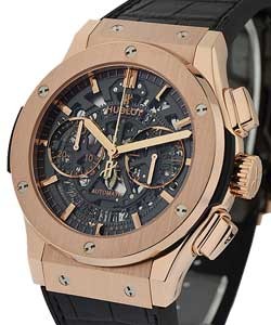 Classic Fusion Chronograph  45mm in Rose Gold On Black Crocodile Leather Strap with Black Skeletoned Dial