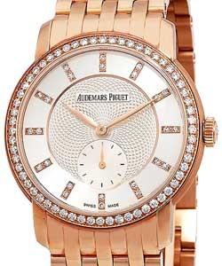 Jules Audemars Small Seconds in Rose Gold Diamond Bezel on Rose Gold Bracelet with Silver Guilloche Dial