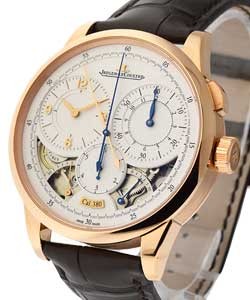 Duometre Chronograph in Rose Gold on Brown Alligator Leather Strap with Silver Dial