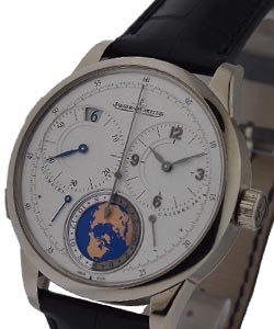 Duometre Unique Travel Time 42mm in White Gold on Black Alligator Leather Strap with Silver Dial