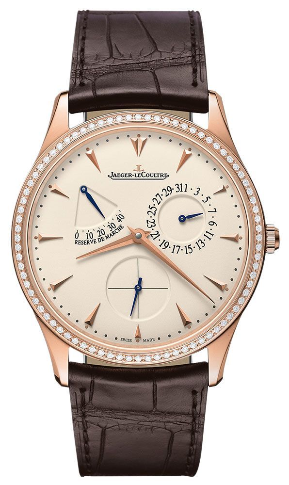 Master Ultra Thin Réserve de Marche - 273pcs Rose Gold-Diamonds on Strap with Beige Dial