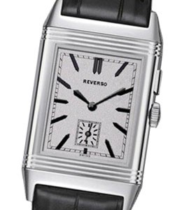 Grande Reverso Ultra Thin Duoface in Stainless Steel  on Black Crocodile Leather Strap with white Dial