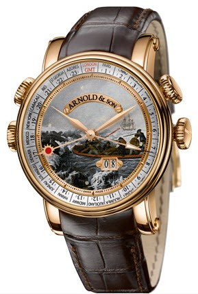 Hornet James Cook Set Antartica Automatic in Rose Gold on Brown Leather Strap with Hand Painted Dial