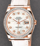 Datejust 36mm in Rose Gold with Diamond Bezel on Strap with MOP Diamond Dial