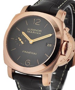 PAM 393  - 42mm Luminor 1950 in Rose Gold on Black Leather Strap with Black Dial