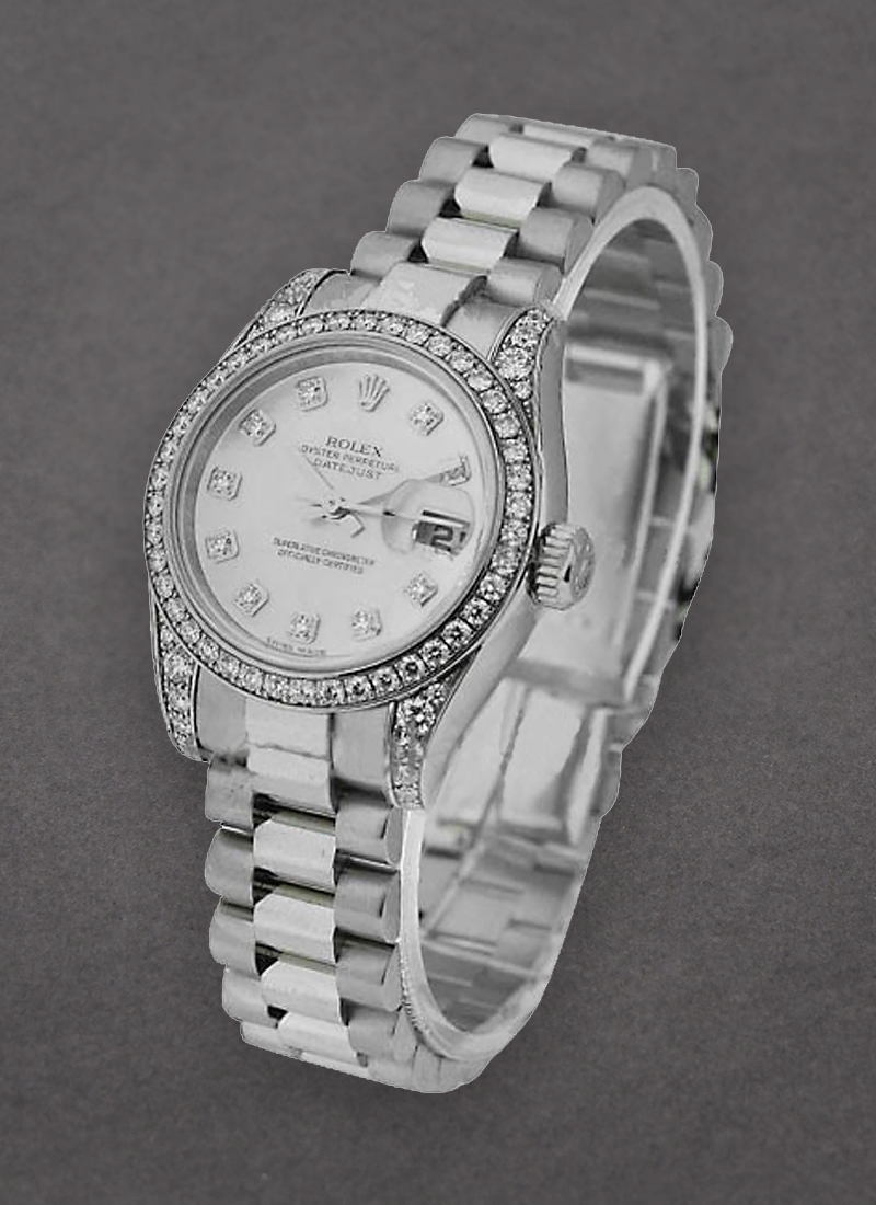 Pre-Owned Rolex Ladies President in White Gold with Diamond Bezel