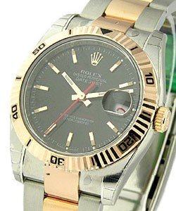 Datejust 36mm 2-Tone with Turn-O-Graph Bezel on Oyster Bracelet with Black Stick Dial