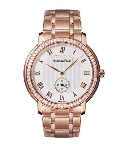 Jules Audemars Small Seconds in Rose Gold with Diamond Bezel on Rose Gold Bracelet with White Dial