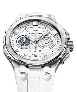 C2 Chronograph Series Automatic in Steel On White Rubber Strap - Multilevel Silver - White Dial