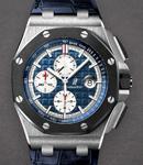 Royal Oak Offshore Chronograph in Platinum with Ceramic Bezel on Blue Leather Strap with Blue Dial - White Sub-dials