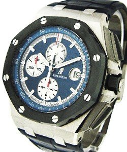 Royal Oak Offshore Chronograph in Platinum with Ceramic Bezel on Blue Leather Strap with Blue Dial - White Sub-dials