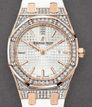 Royal Oak in Rose Gold 33mm with Diamond Bezel on White Crocodile Leather Strap with White Dial