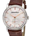 Jules Audemars Small Seconds in White Gold with Diamond Bezel on Brown Alligator Leather Strap with Mother of Pearl Dial