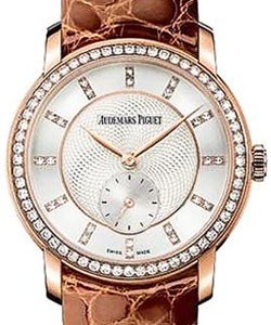 Jules Audemars Small Seconds in Rose Gold with Diamond Bezel on Brown Alligator Leather Strap with Silver Dial