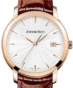 Jules Audemars Small Seconds in Rose Gold on Brown Alligator Leather Strap with Silver Dial