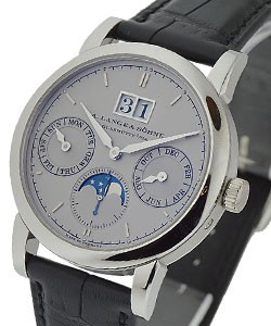 Saxonia Annual Calendar Moonphase in Platinum On Black Crocodile Strap with Rhodium Dial