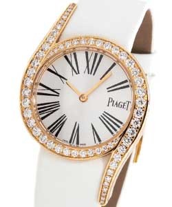 Limelight Gala in Rose Gold with Diamond Bezel on White Satin Strap with Silver Roman Dial